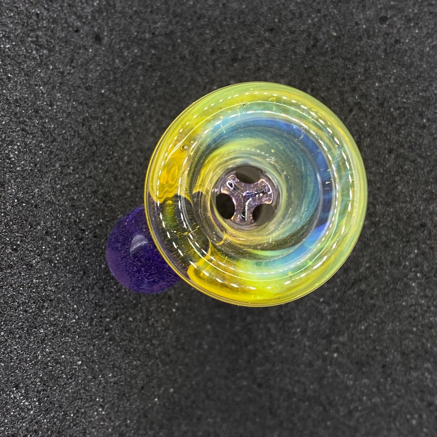 Brian Sheridan - 18mm 3-Hole Glass Bowl Slide - NS Yellow / Purple Lollipop